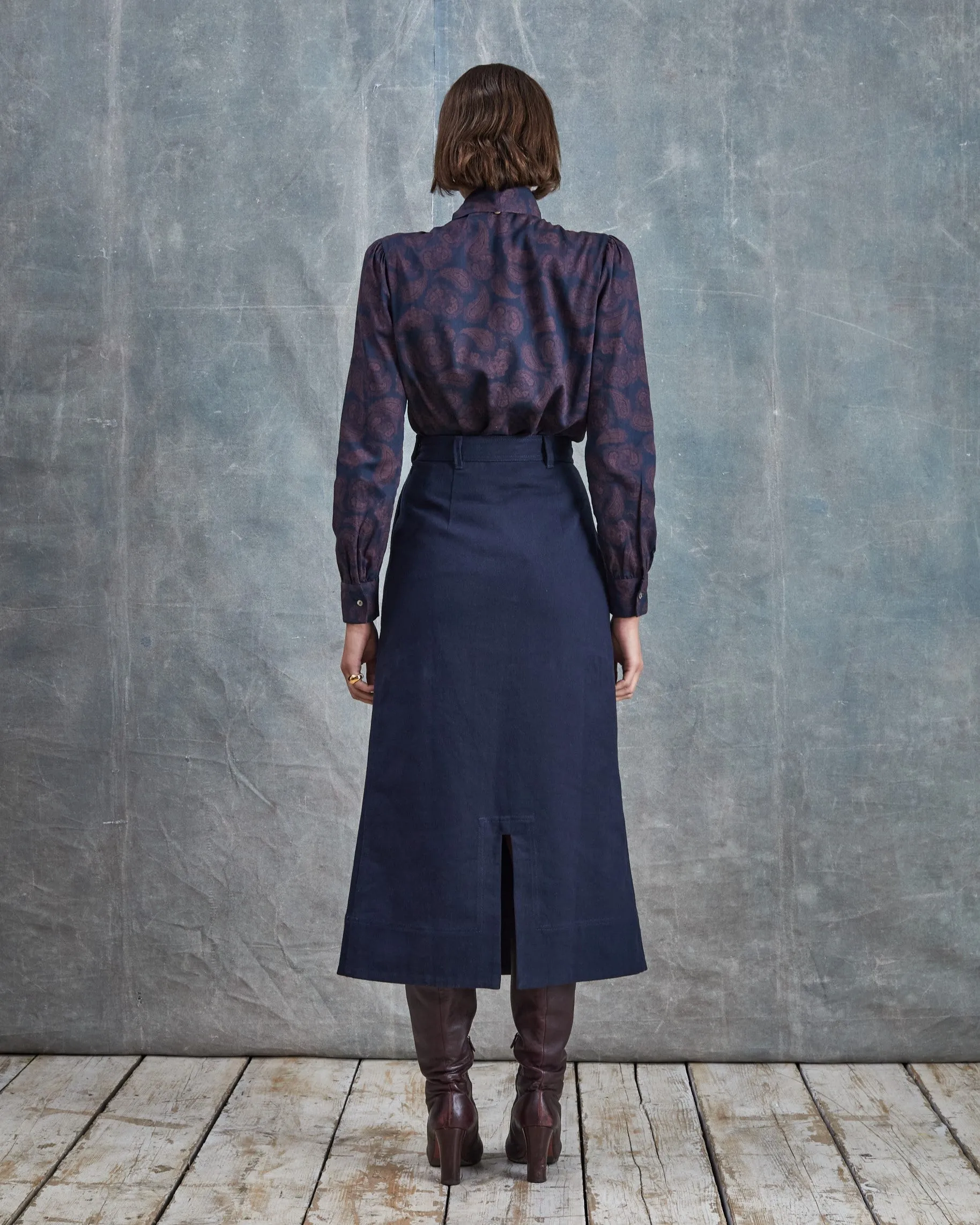 Eveline - Dark Navy Drill Skirt