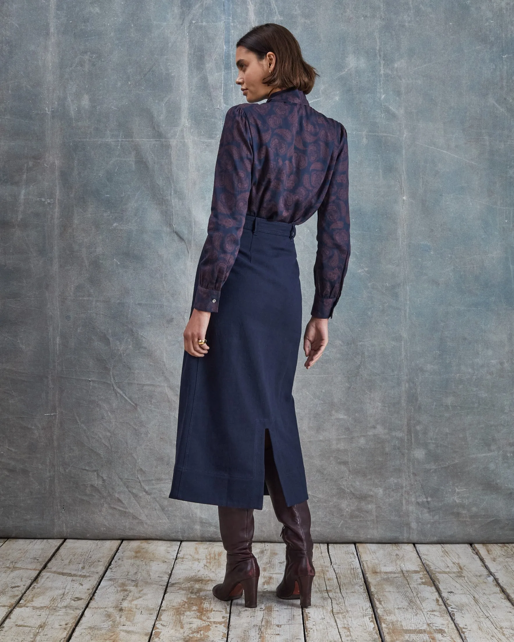 Eveline - Dark Navy Drill Skirt