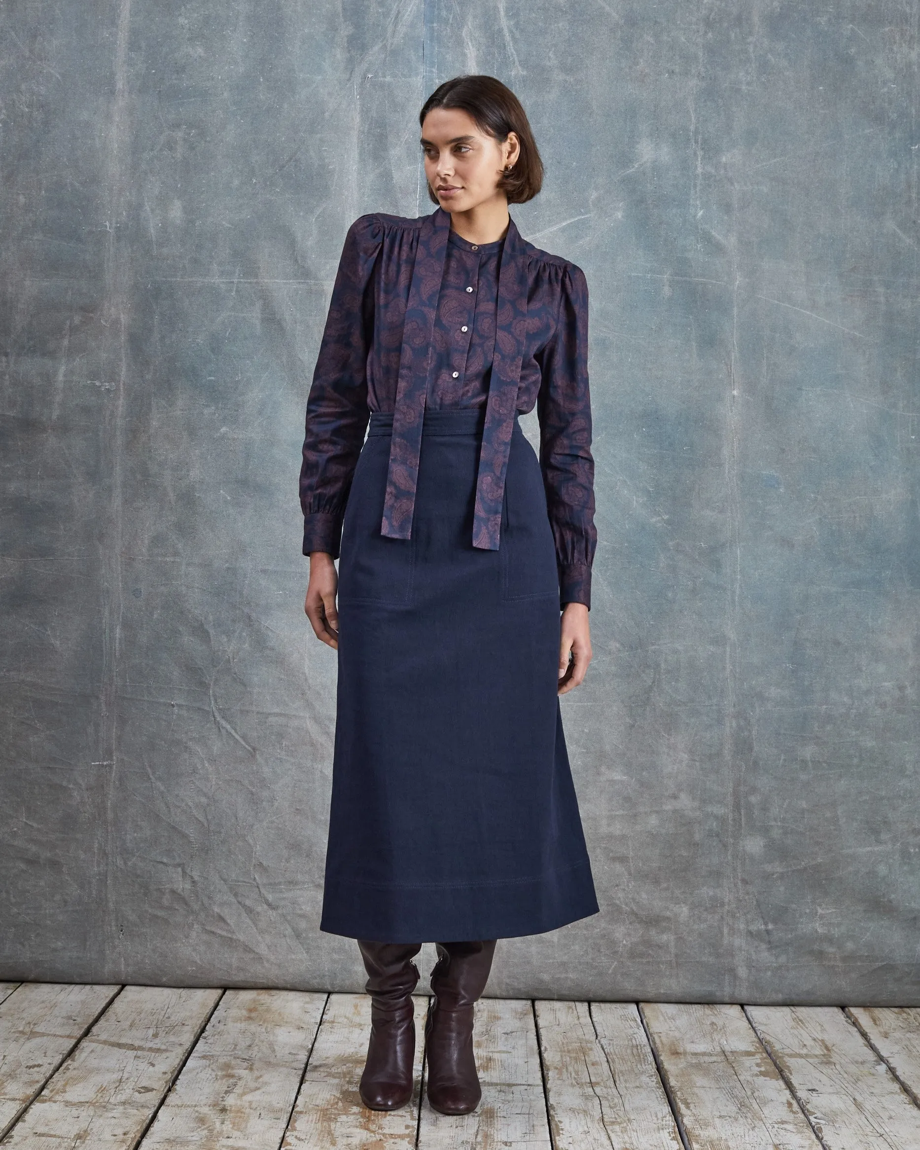 Eveline - Dark Navy Drill Skirt