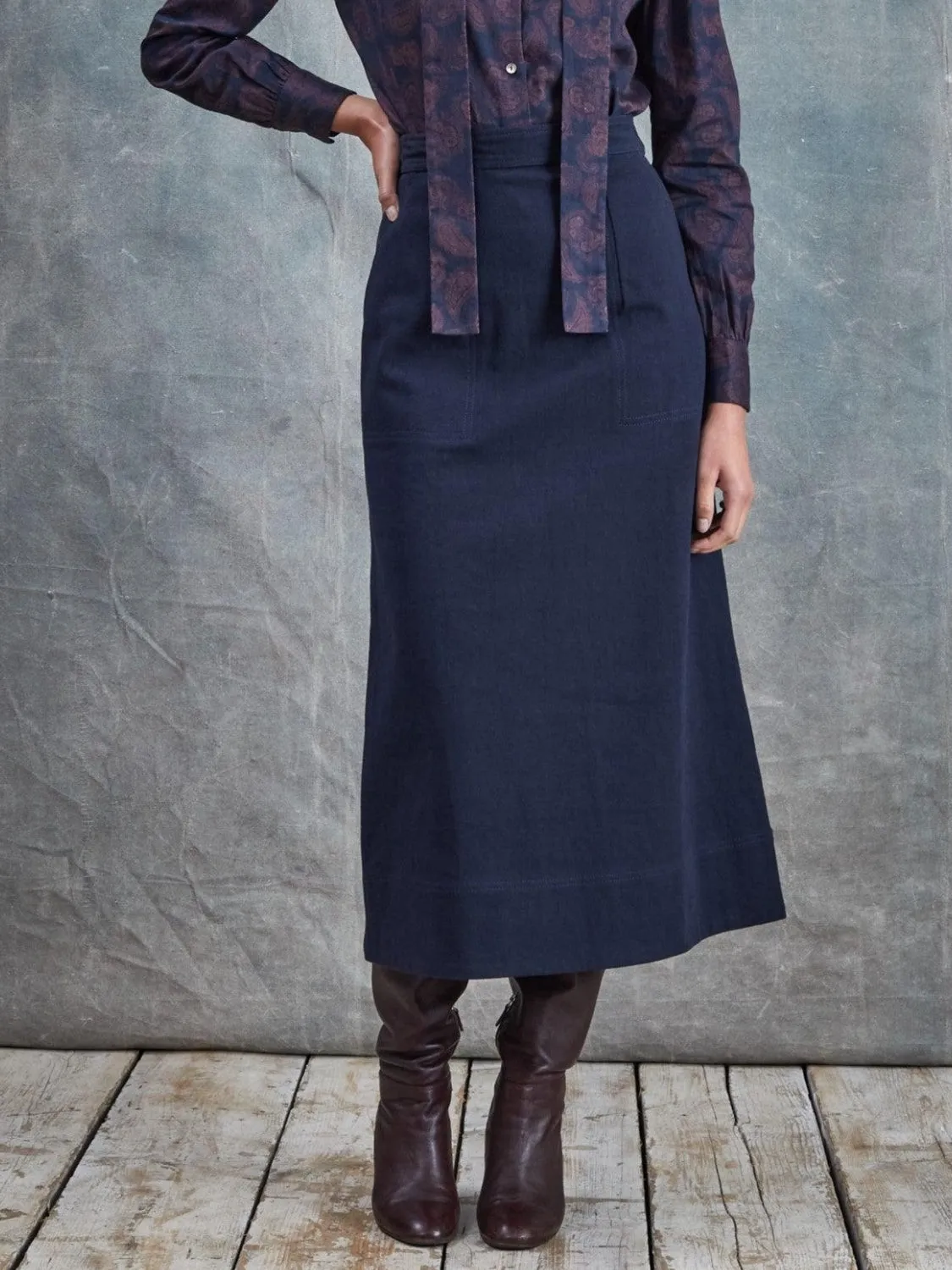 Eveline - Dark Navy Drill Skirt