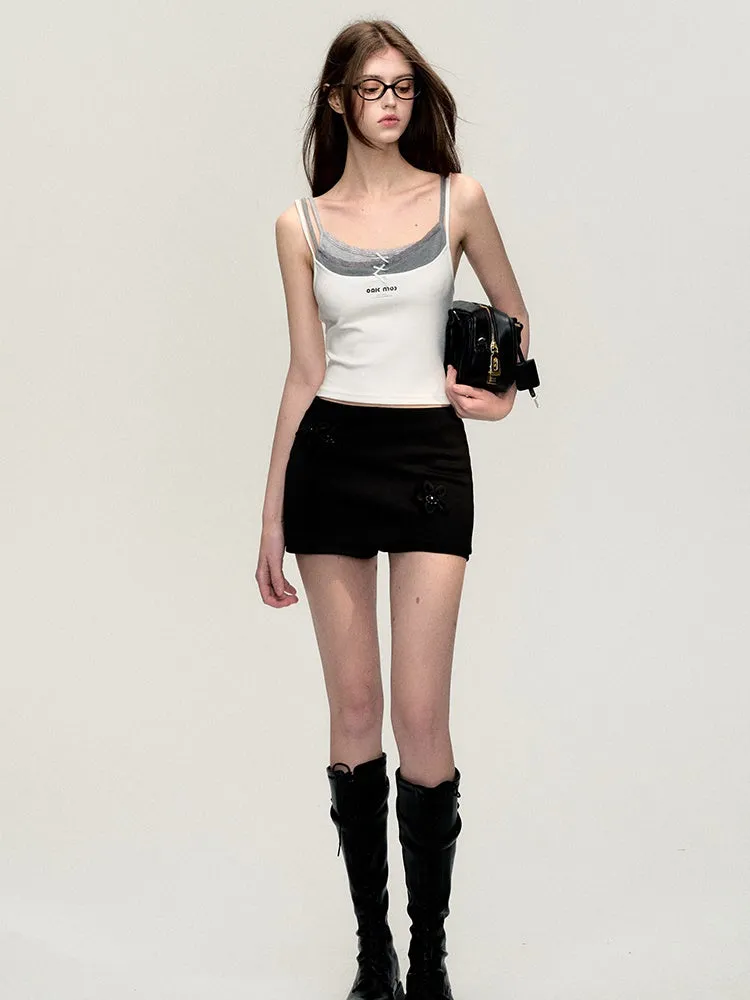 Fake-Layered Lace Slim Frill Simple Camisole