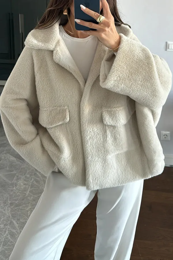 Fashion Lapel Long Sleeve Loose Furry Coat