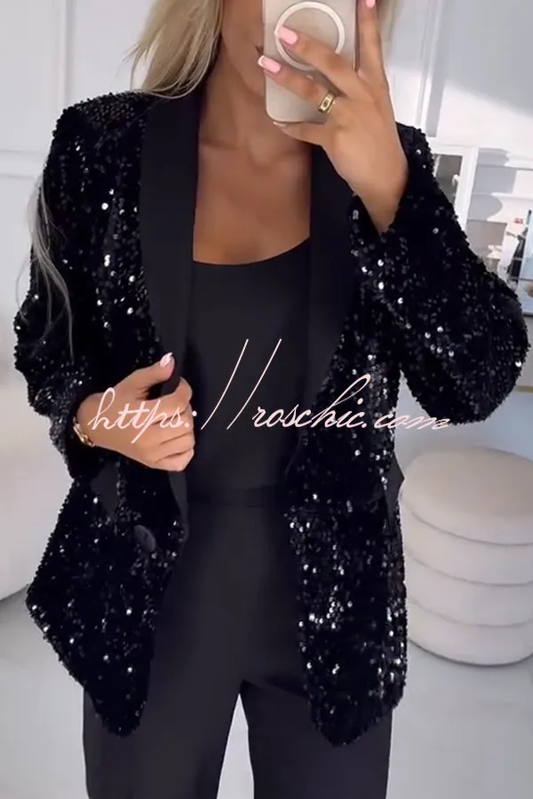 Fashion Sequin Lapel Long Sleeve Casual Blazer