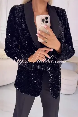 Fashion Sequin Lapel Long Sleeve Casual Blazer