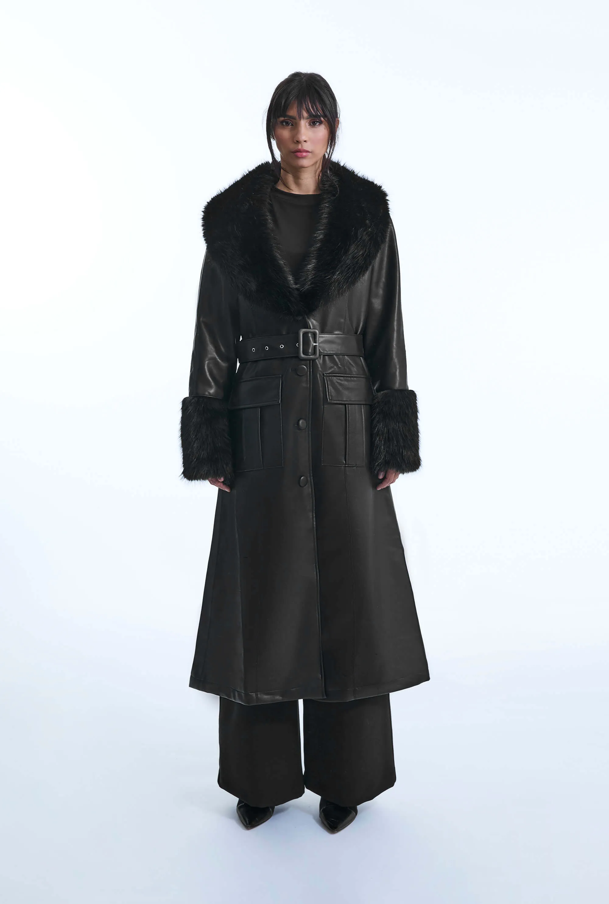 Faux Leather Black Coat