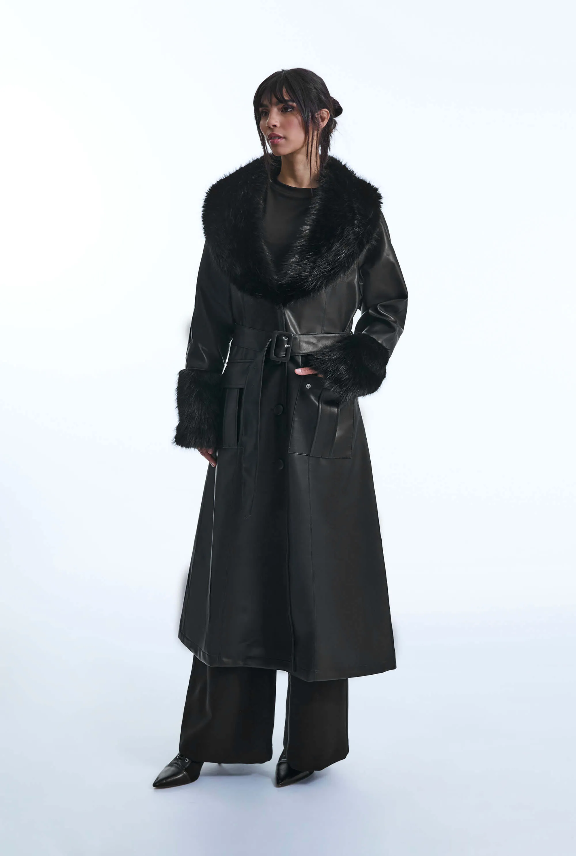 Faux Leather Black Coat