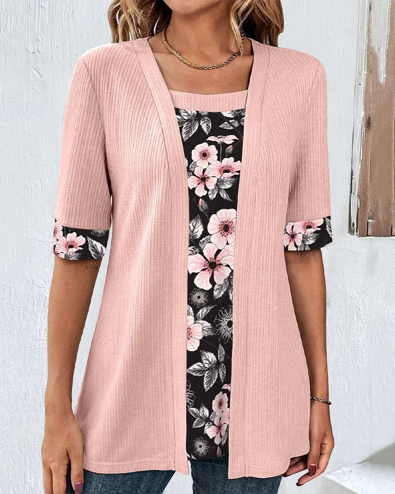 Floral print elegant paneled blouse