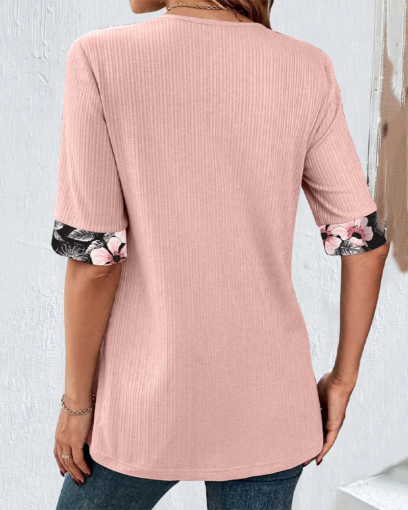 Floral print elegant paneled blouse