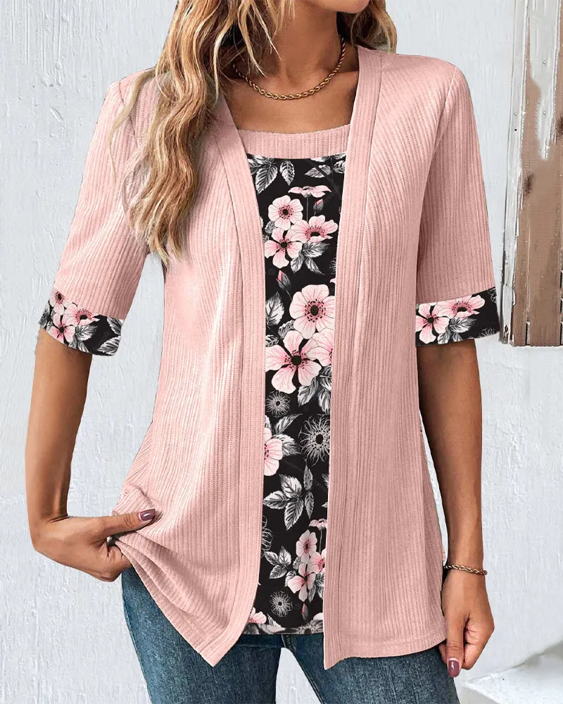 Floral print elegant paneled blouse