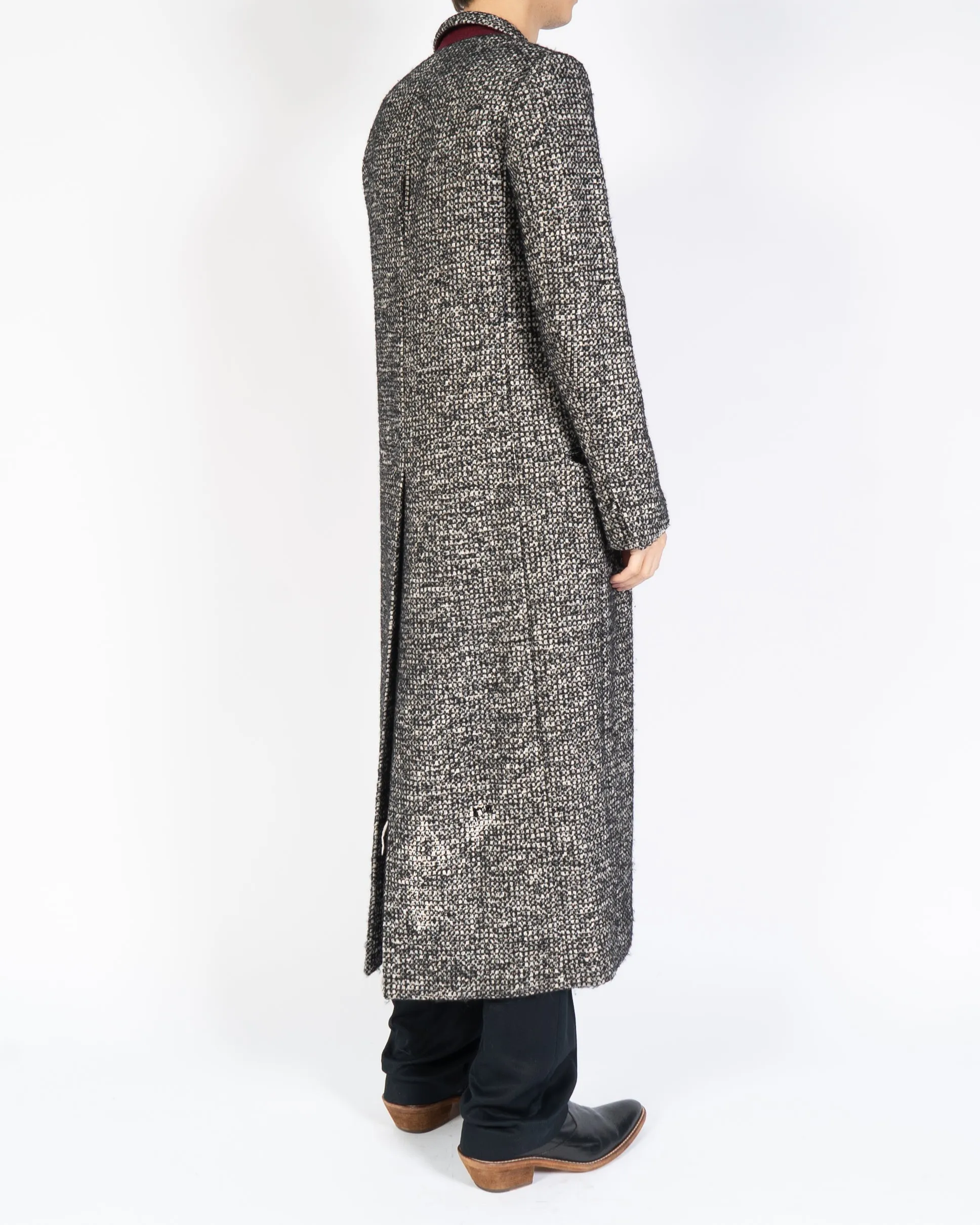 FW16 Black & White Wool Boucle Long Coat