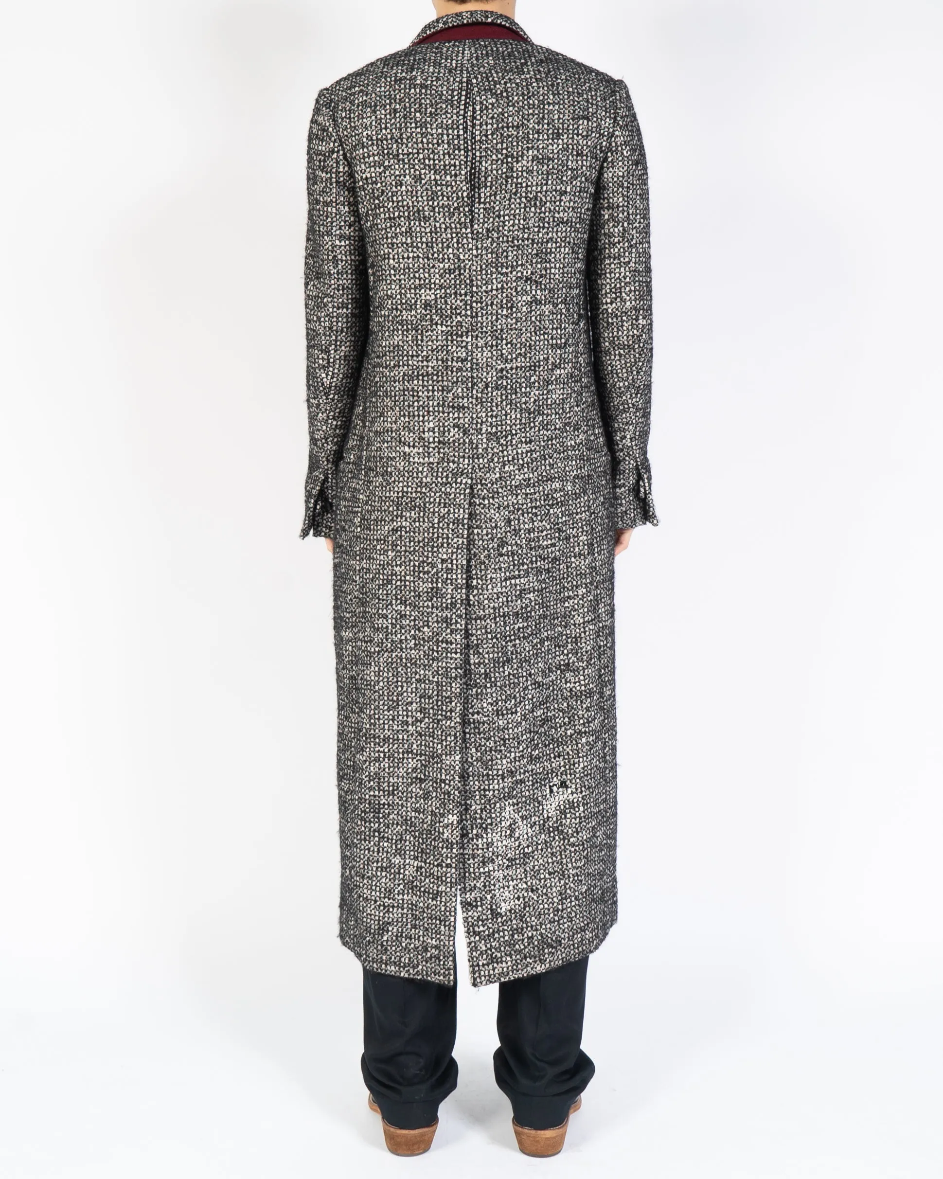 FW16 Black & White Wool Boucle Long Coat