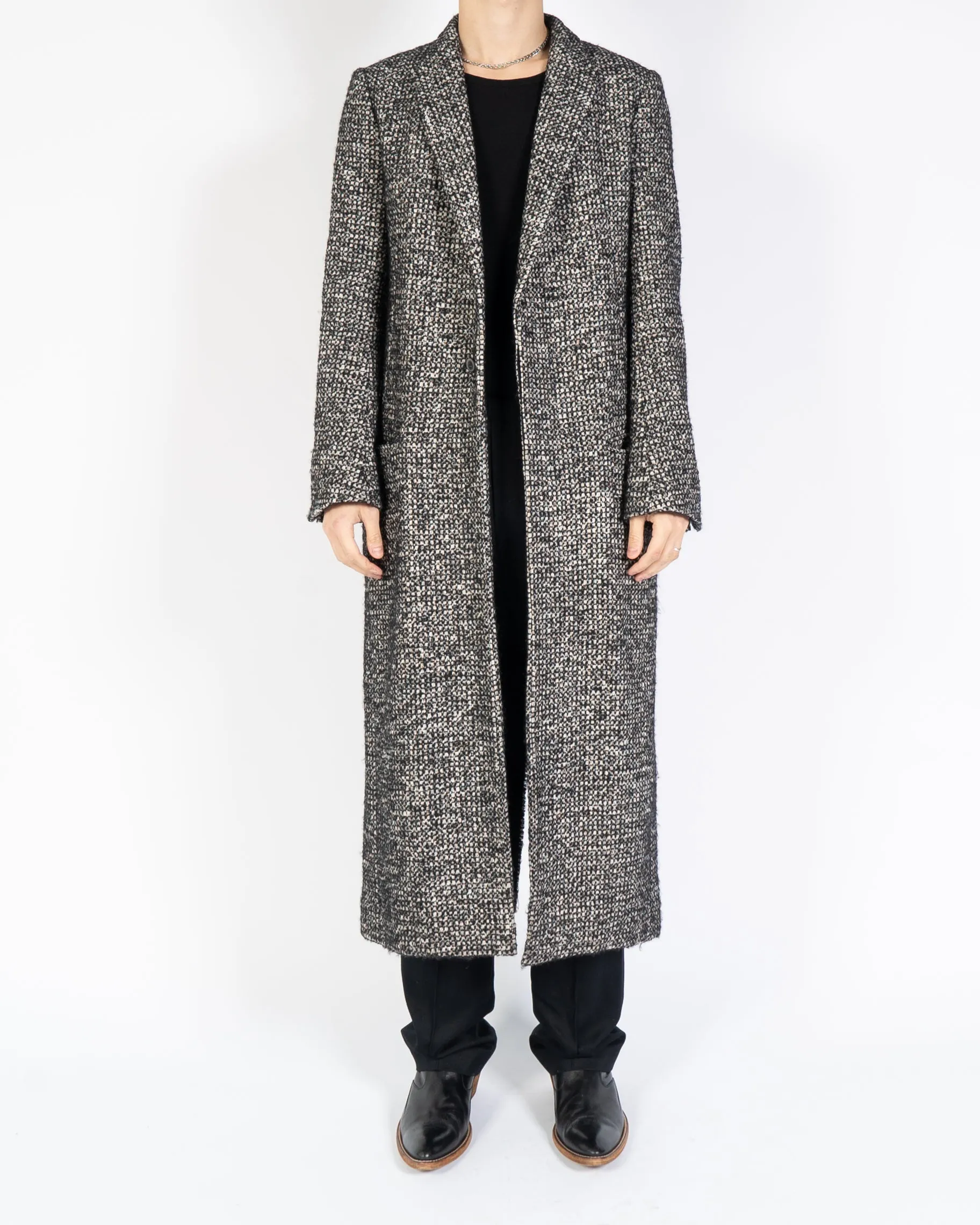 FW16 Black & White Wool Boucle Long Coat