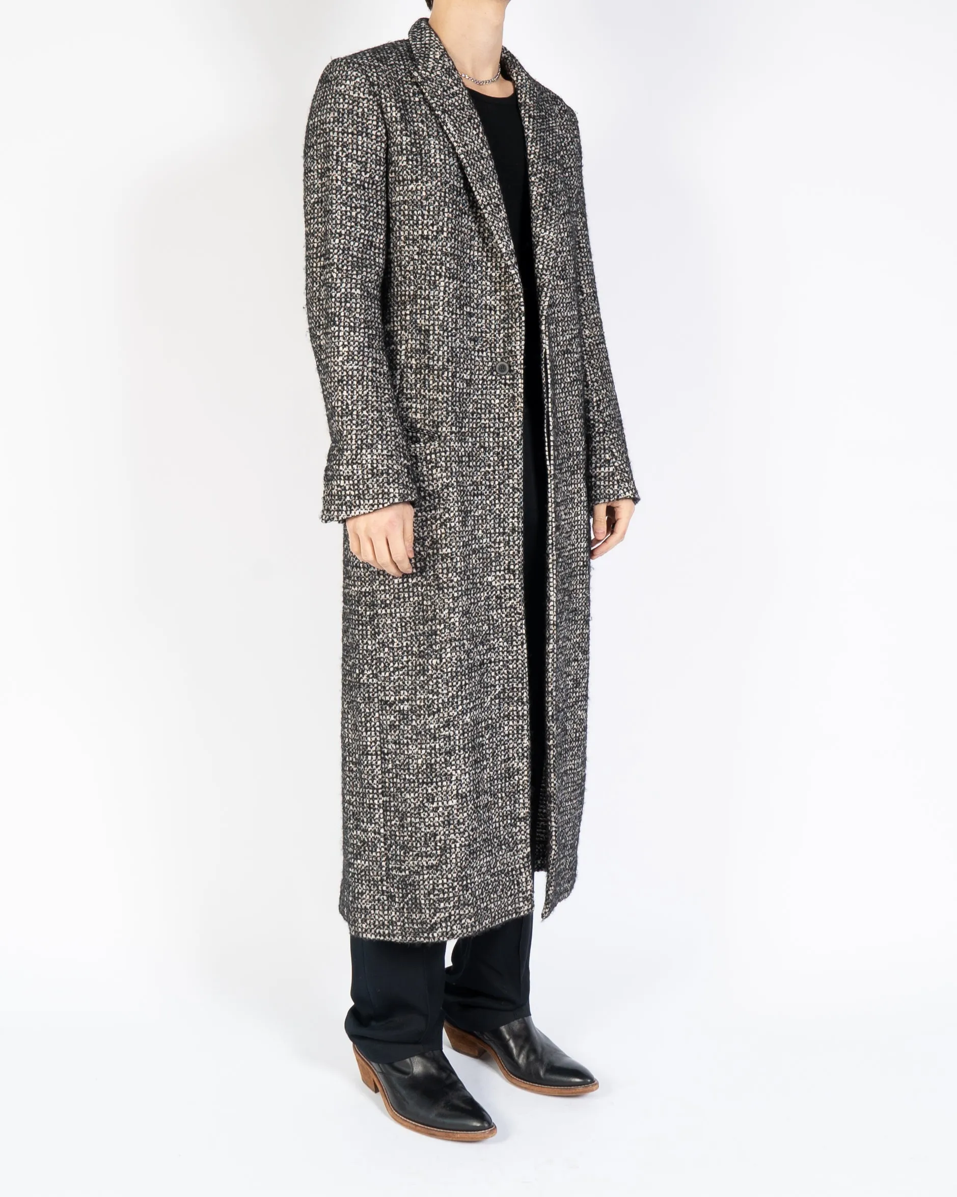 FW16 Black & White Wool Boucle Long Coat