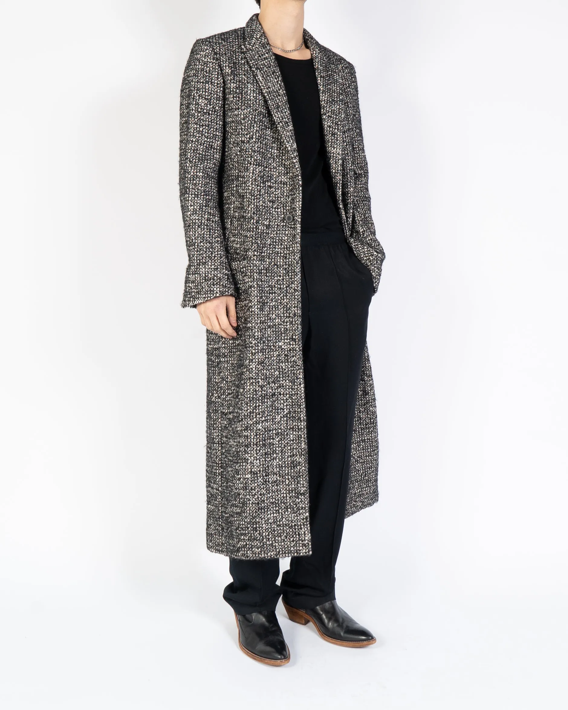 FW16 Black & White Wool Boucle Long Coat