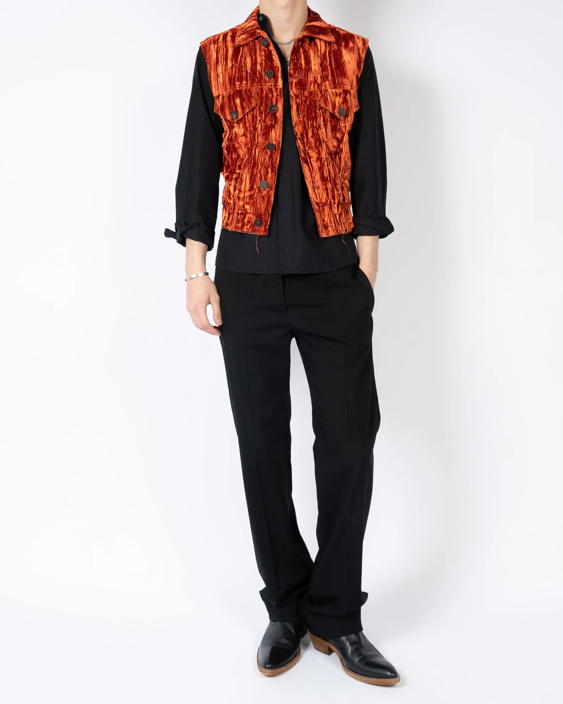 FW16 Orange Crushed Velvet Waistcoat