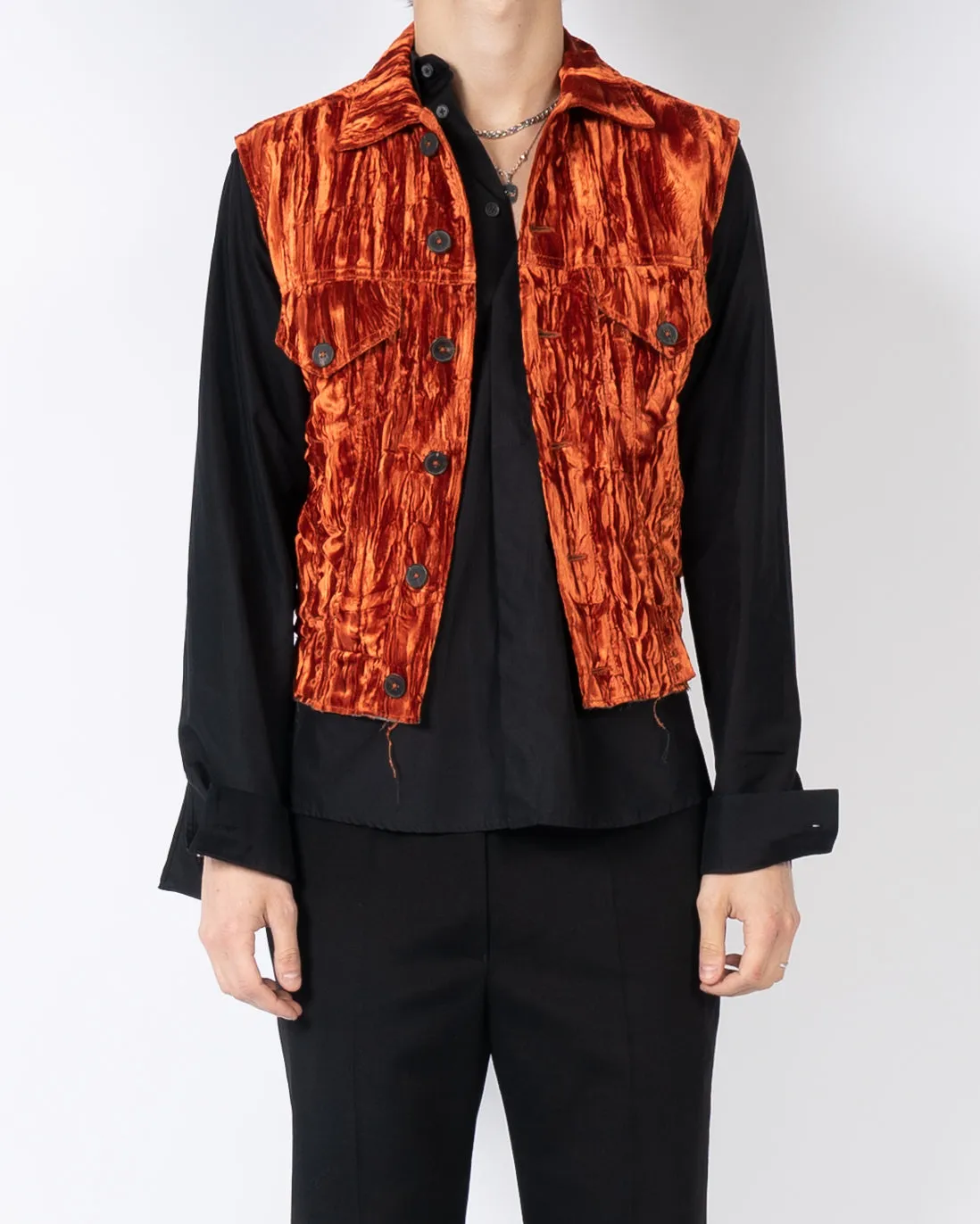 FW16 Orange Crushed Velvet Waistcoat