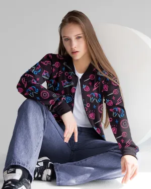 Girly Neon Print Bomber Jacket