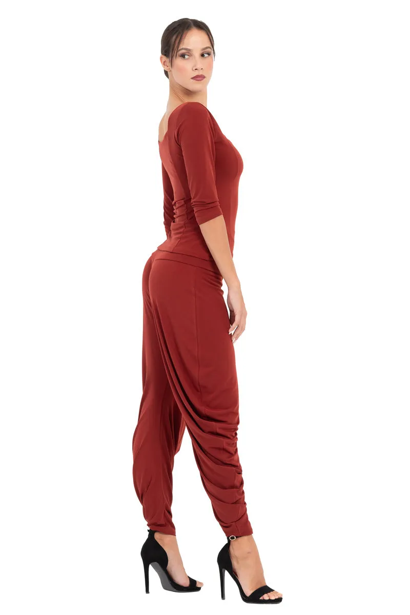 Harem Tango Pants With Gathers (S) (Brick Red)