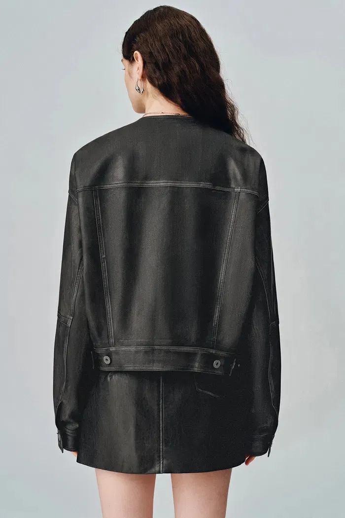 Helmingham Round Neck Jacket in Eco Leather