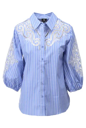 K-design - Gestreepte blouse met borduursel (A762Blue stripe)