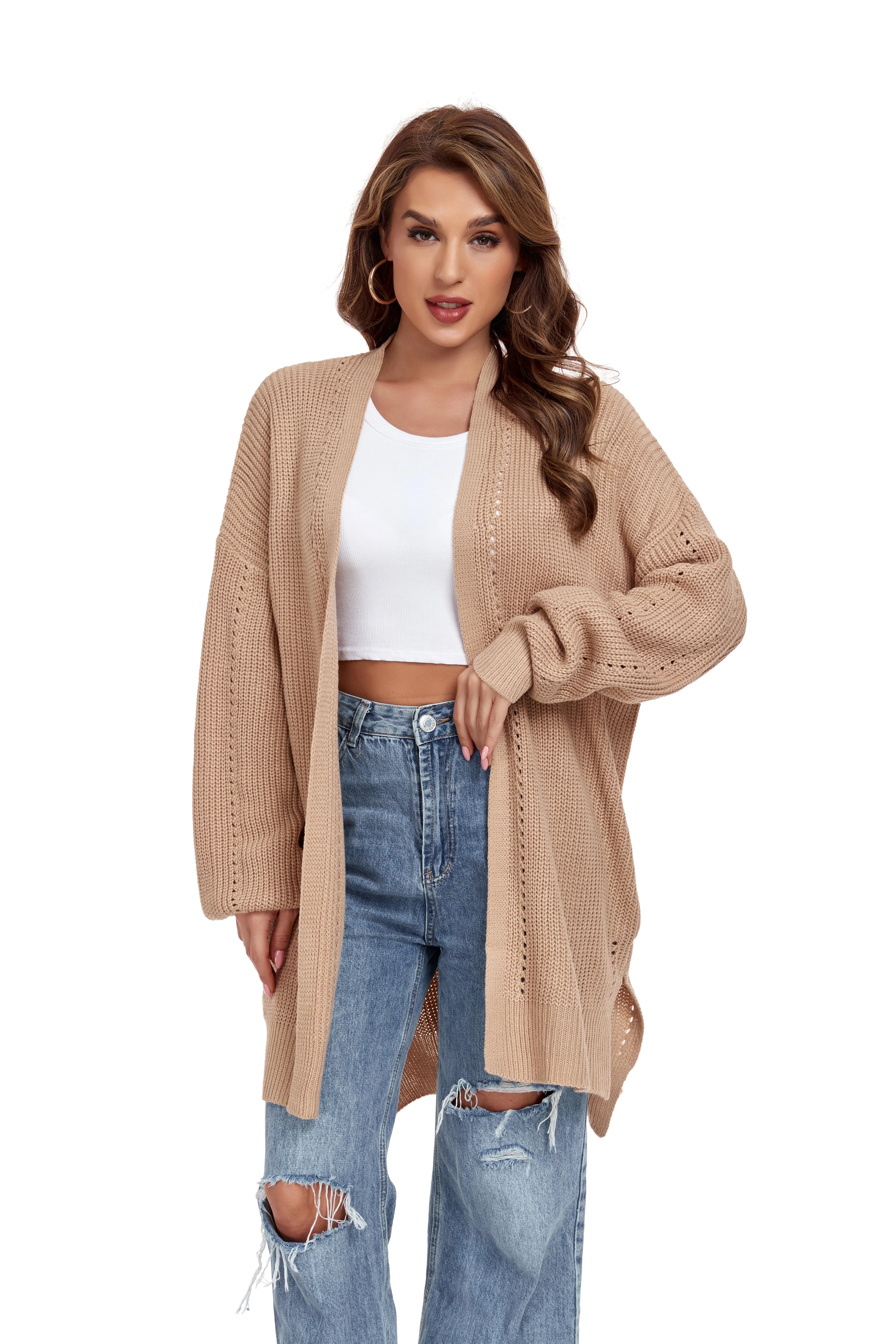 Khaki Long Sleeve Front Cardigan