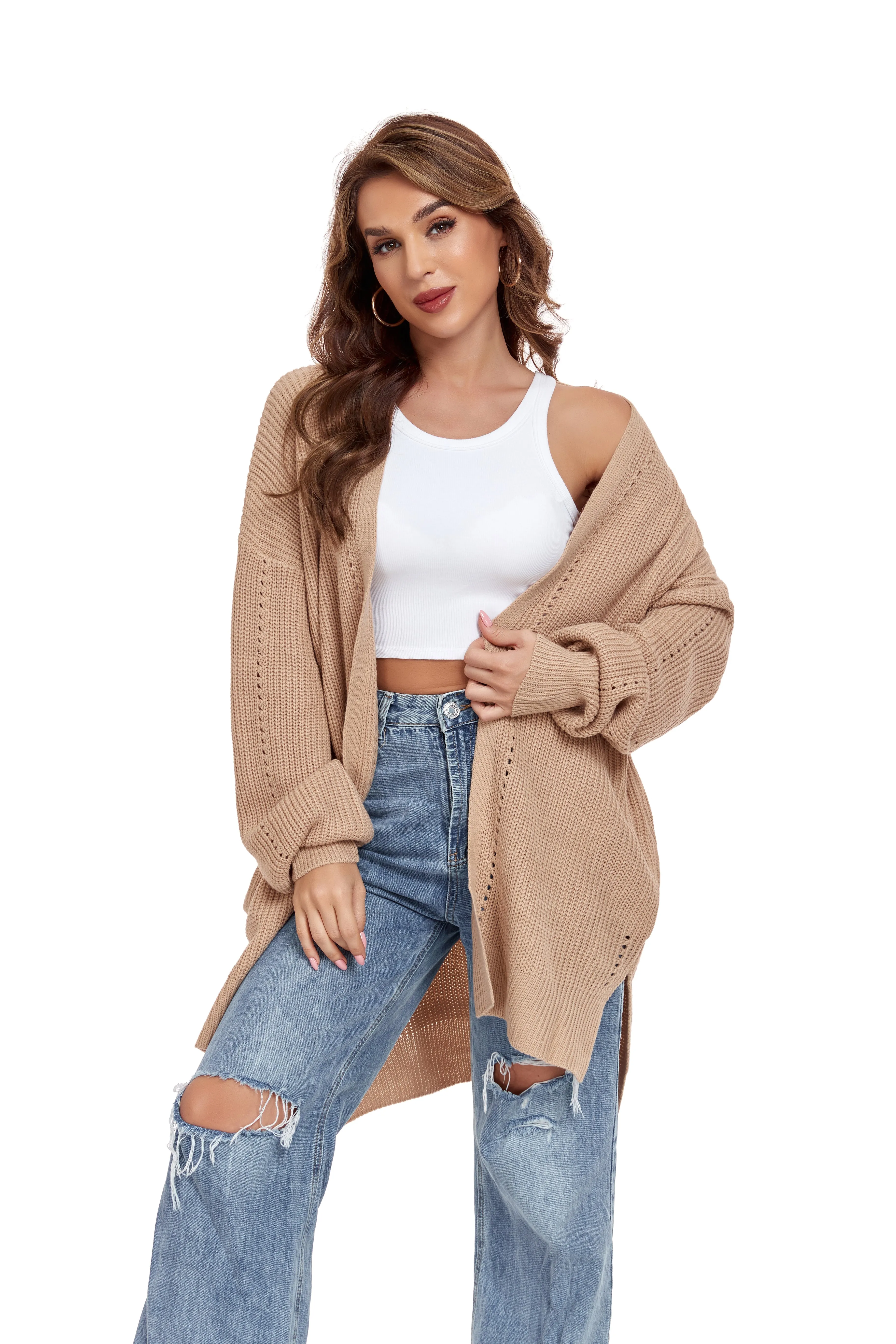 Khaki Long Sleeve Front Cardigan