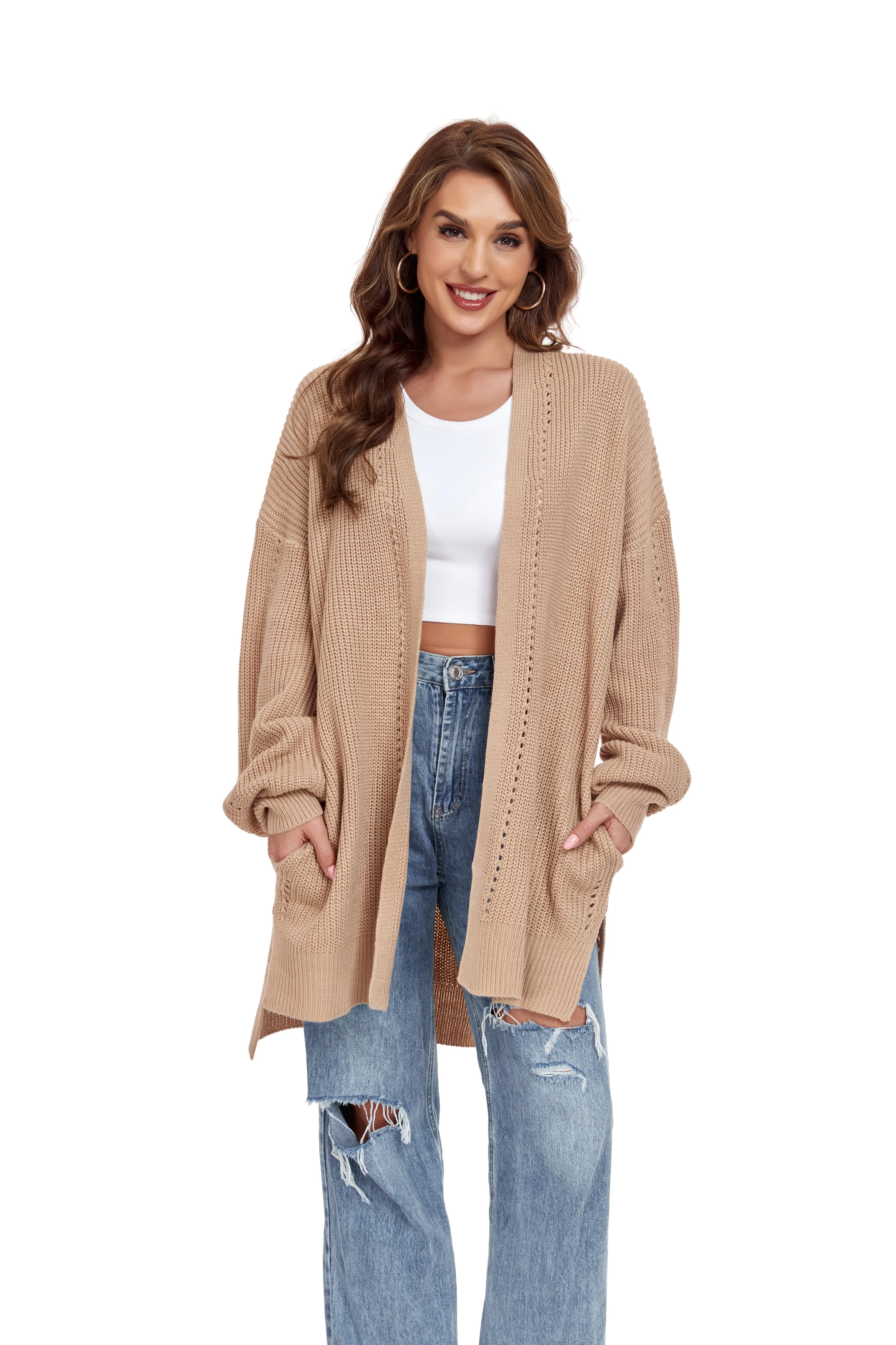 Khaki Long Sleeve Front Cardigan