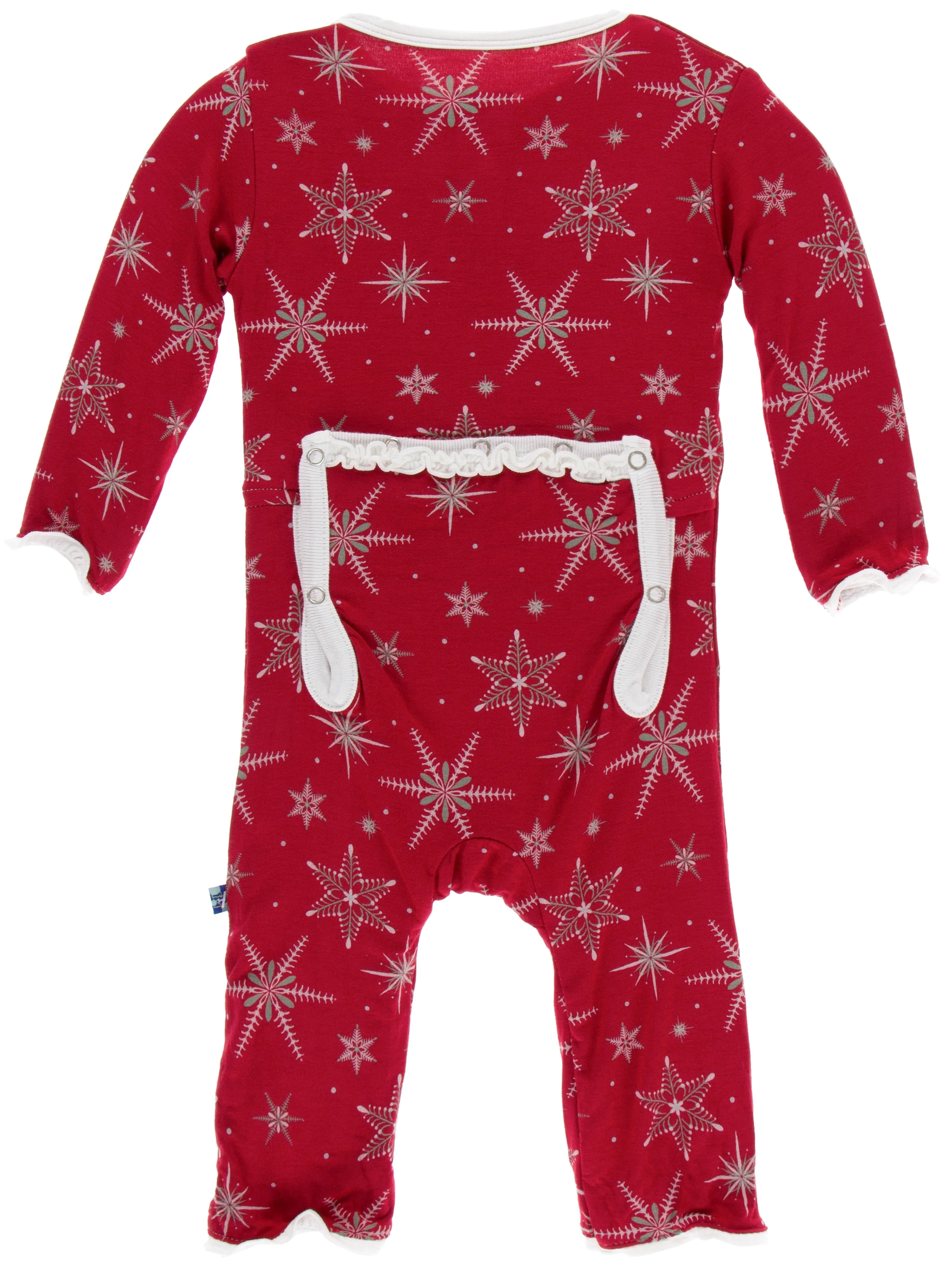 KicKee Pants Crimson Snowflakes Muffin Ruffle Coverall with Zipper