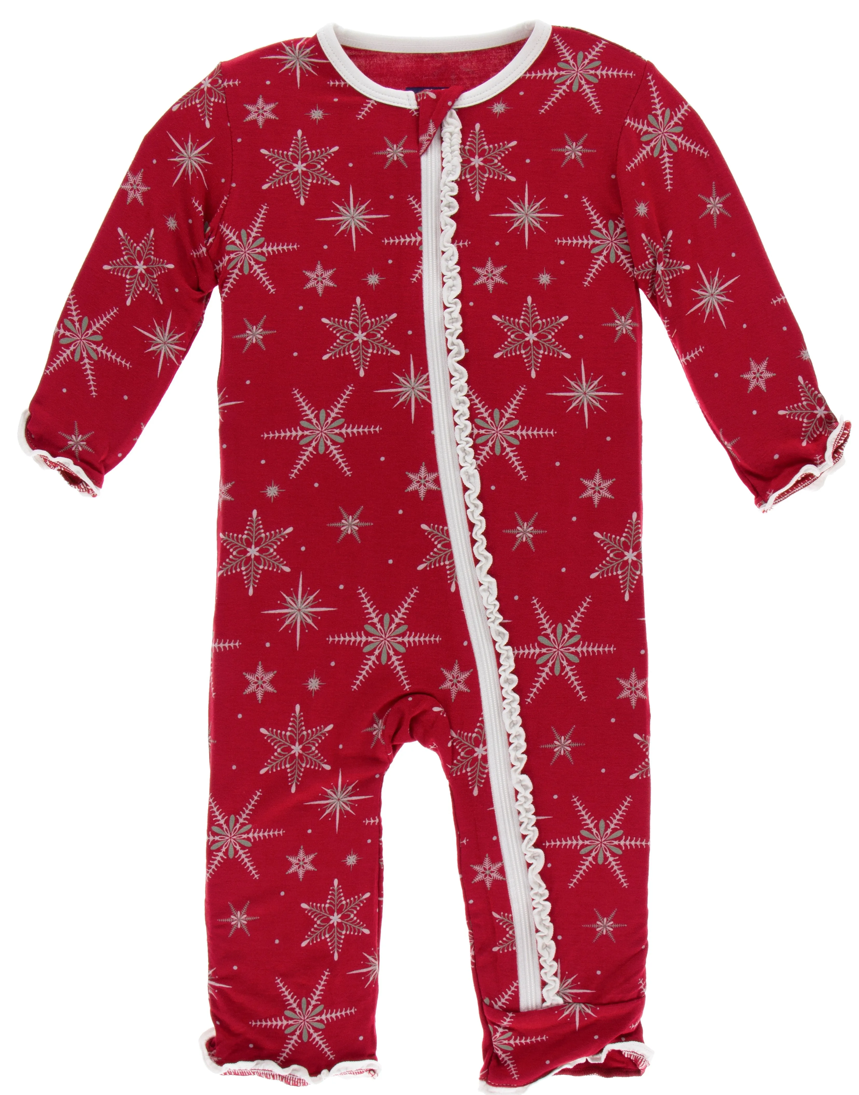 KicKee Pants Crimson Snowflakes Muffin Ruffle Coverall with Zipper