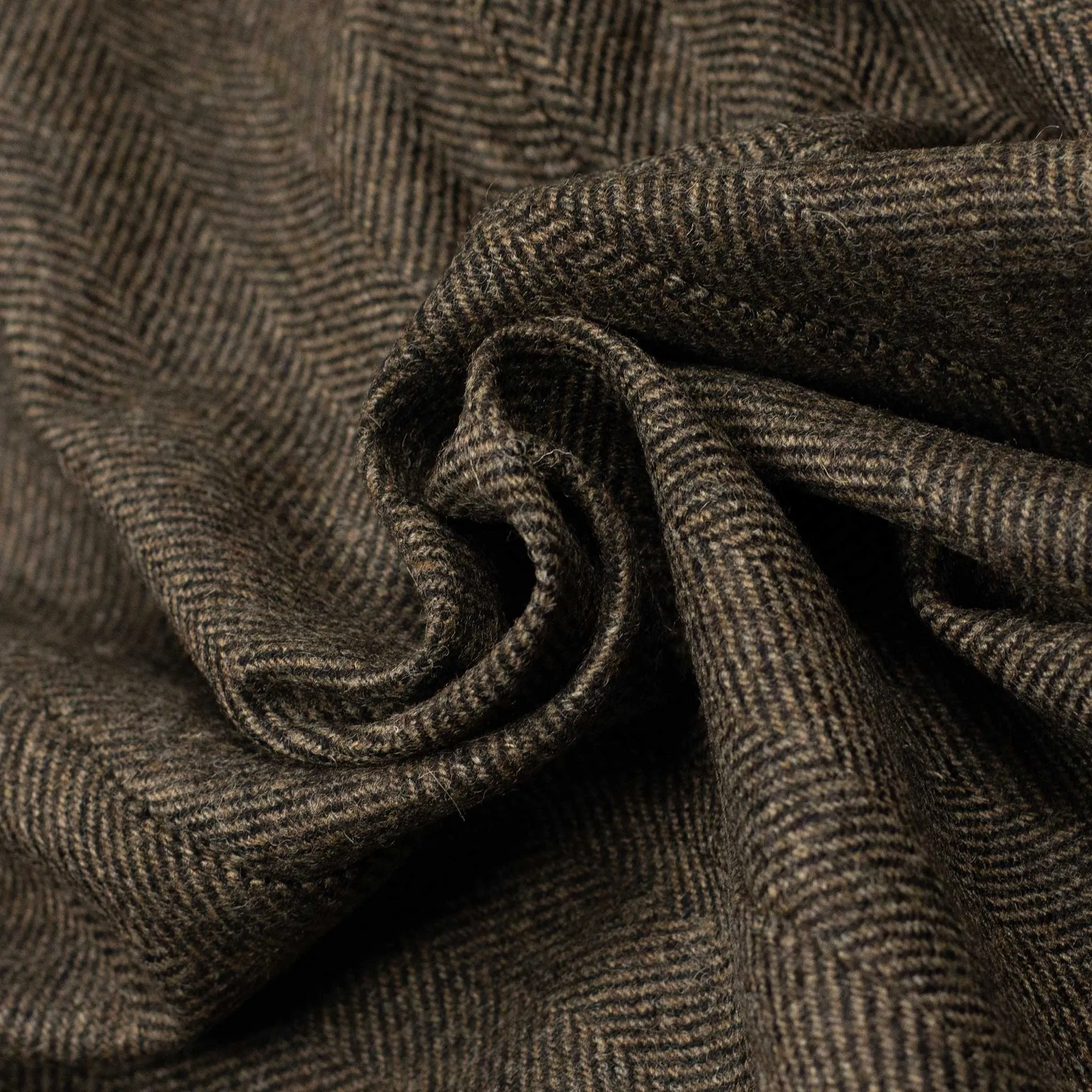 Labura chore coat in brown and black herringbone brushed virgin wool