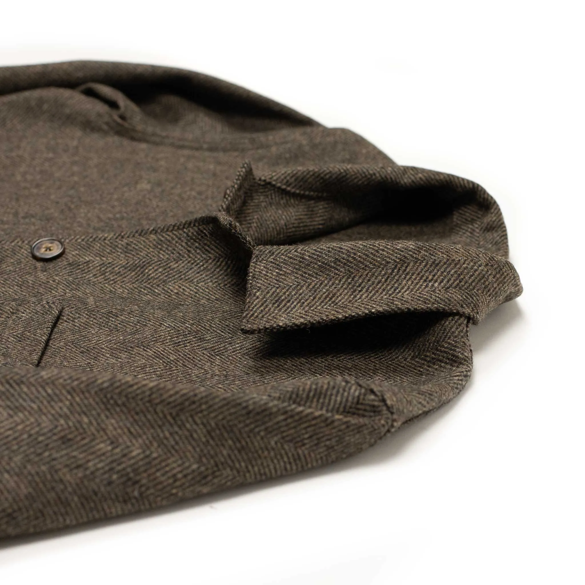 Labura chore coat in brown and black herringbone brushed virgin wool