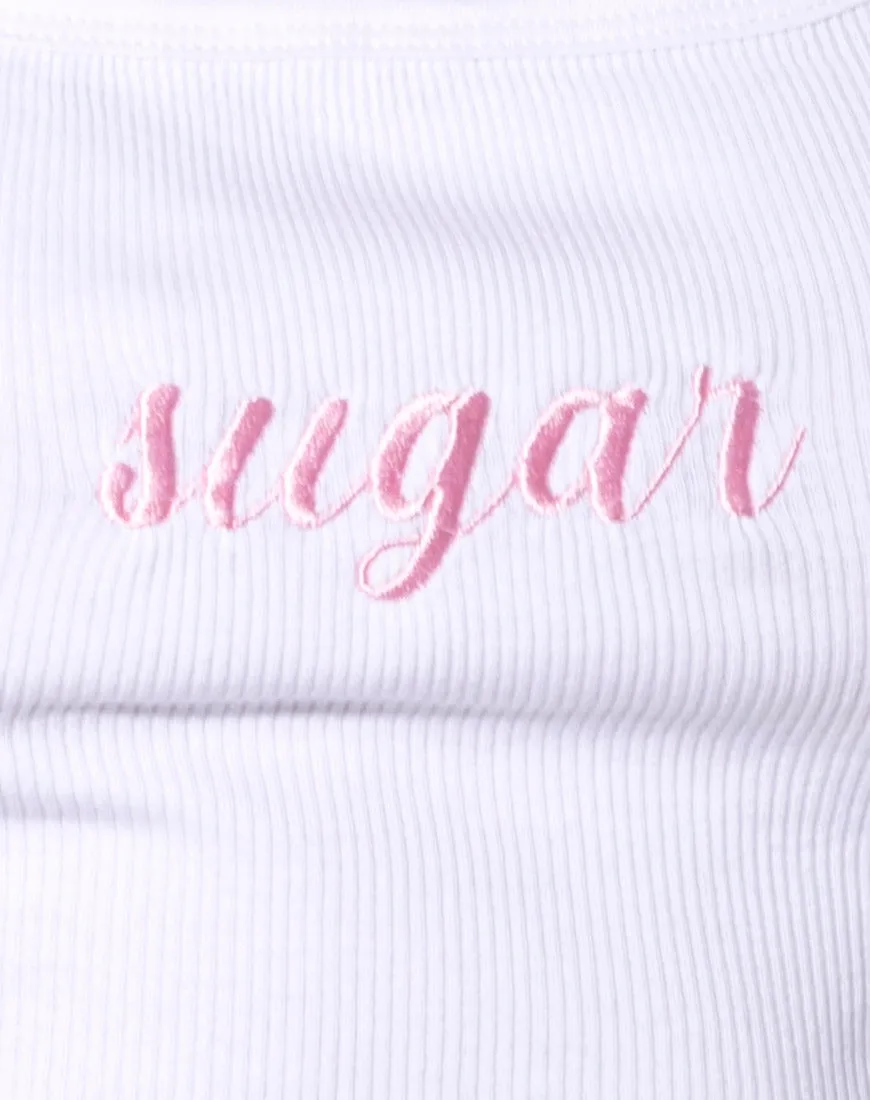 Landa Crop Top White ''Sugar'' Embro in Soft Pink