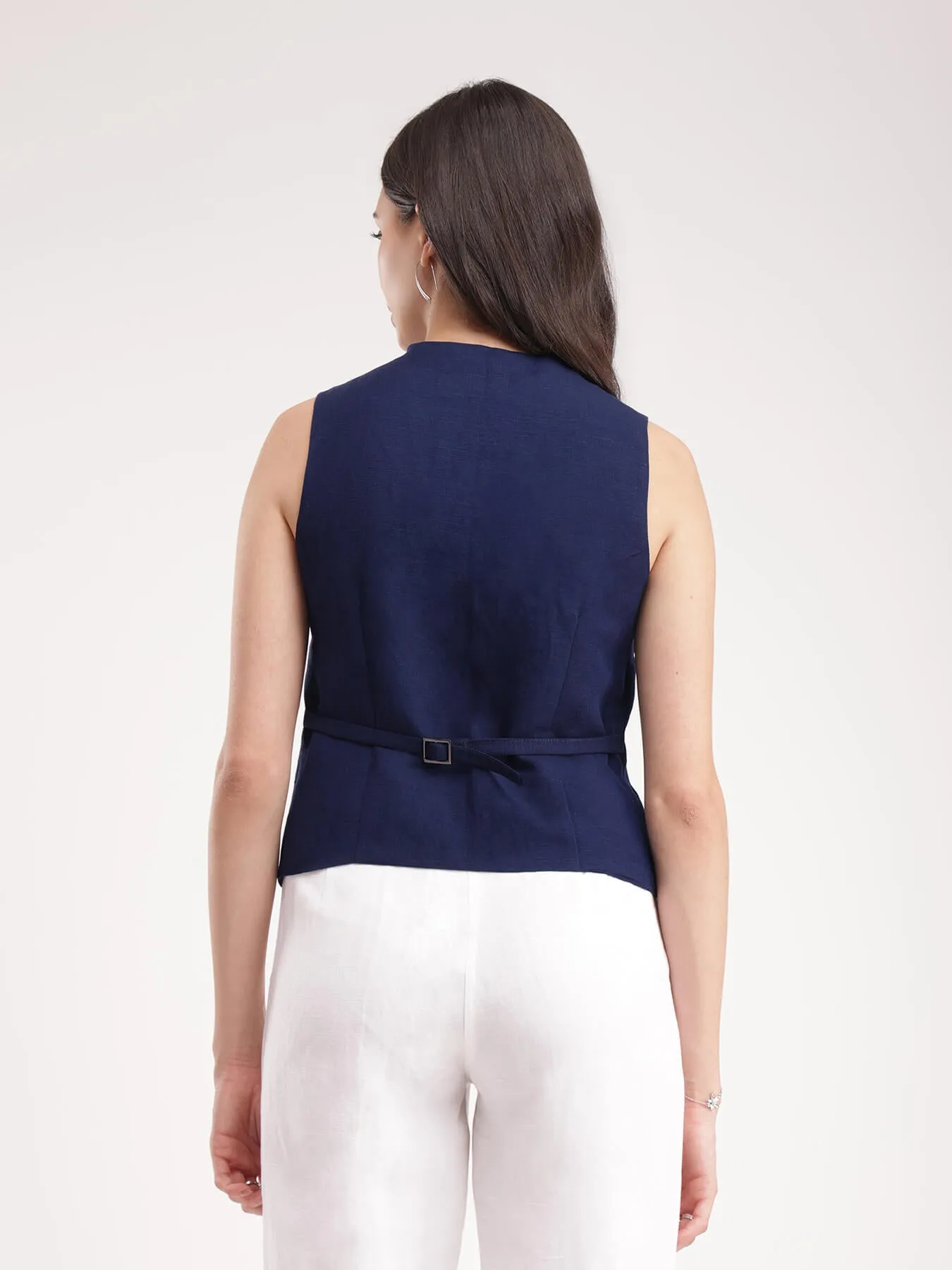 Linen Waistcoat - Navy Blue