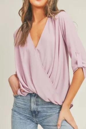 Mauve Tab Sleeve Surplice Top