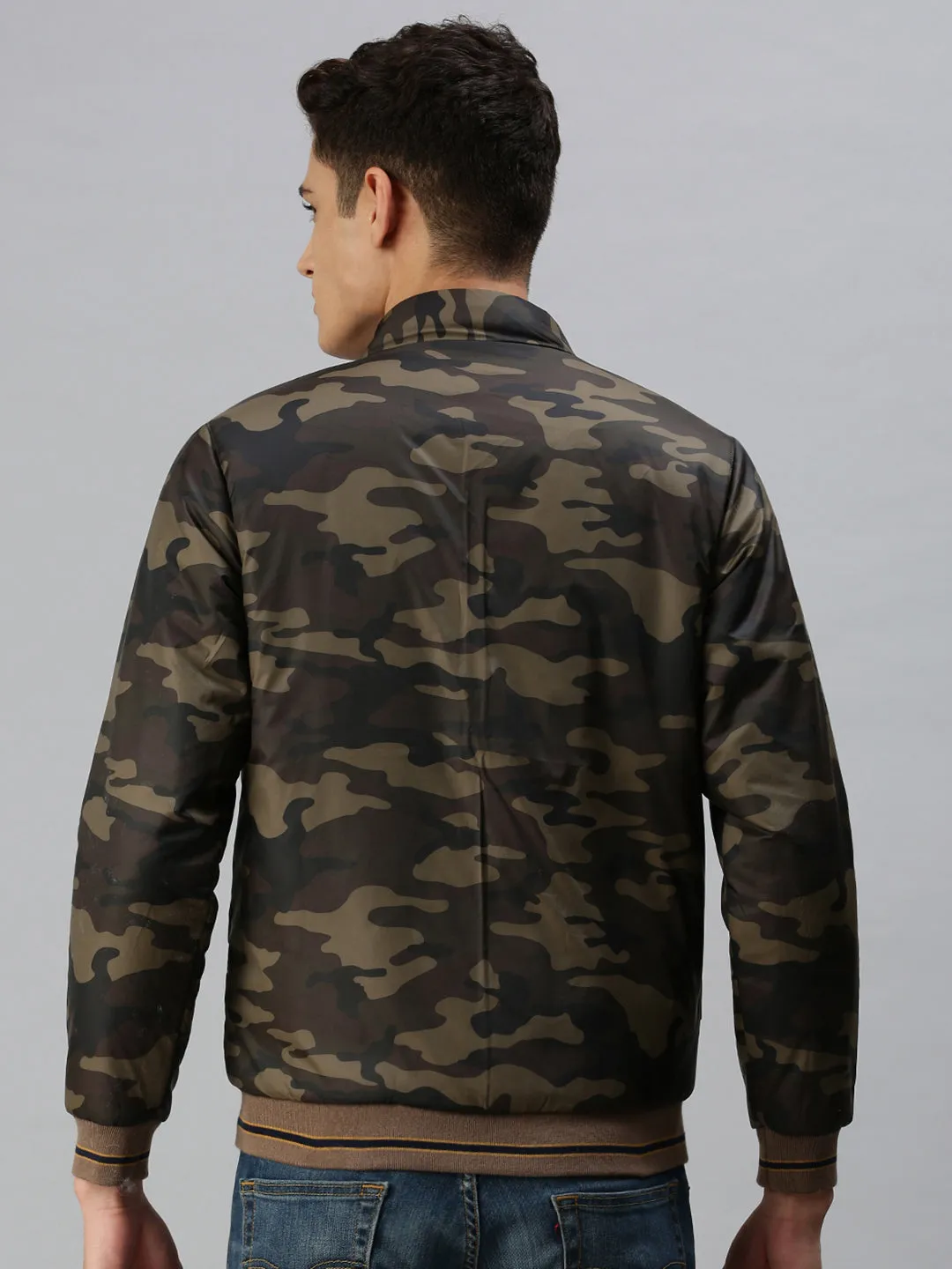 Men Printed Green Open Front Jacket