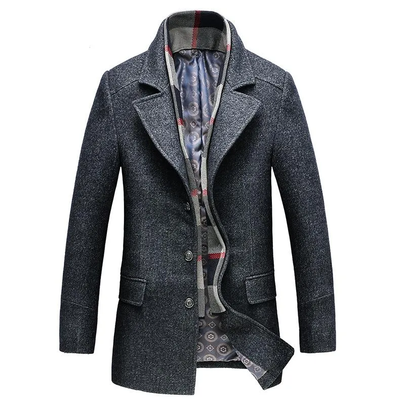 Men's Classic Thick Fitted Scarf Wool Jacket