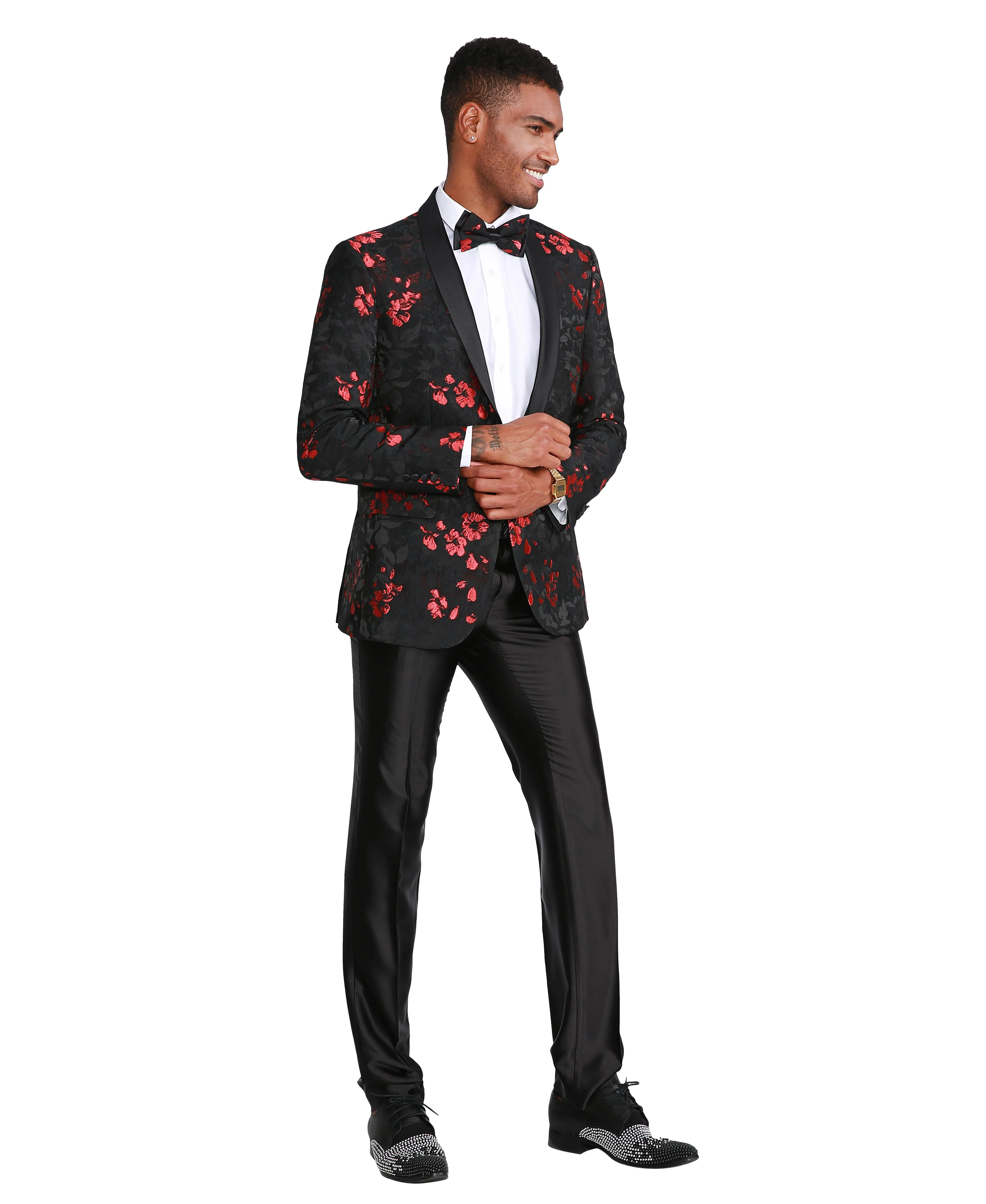 Men's Floral Slim-Fit Blazer w/ Satin Shawl Collar