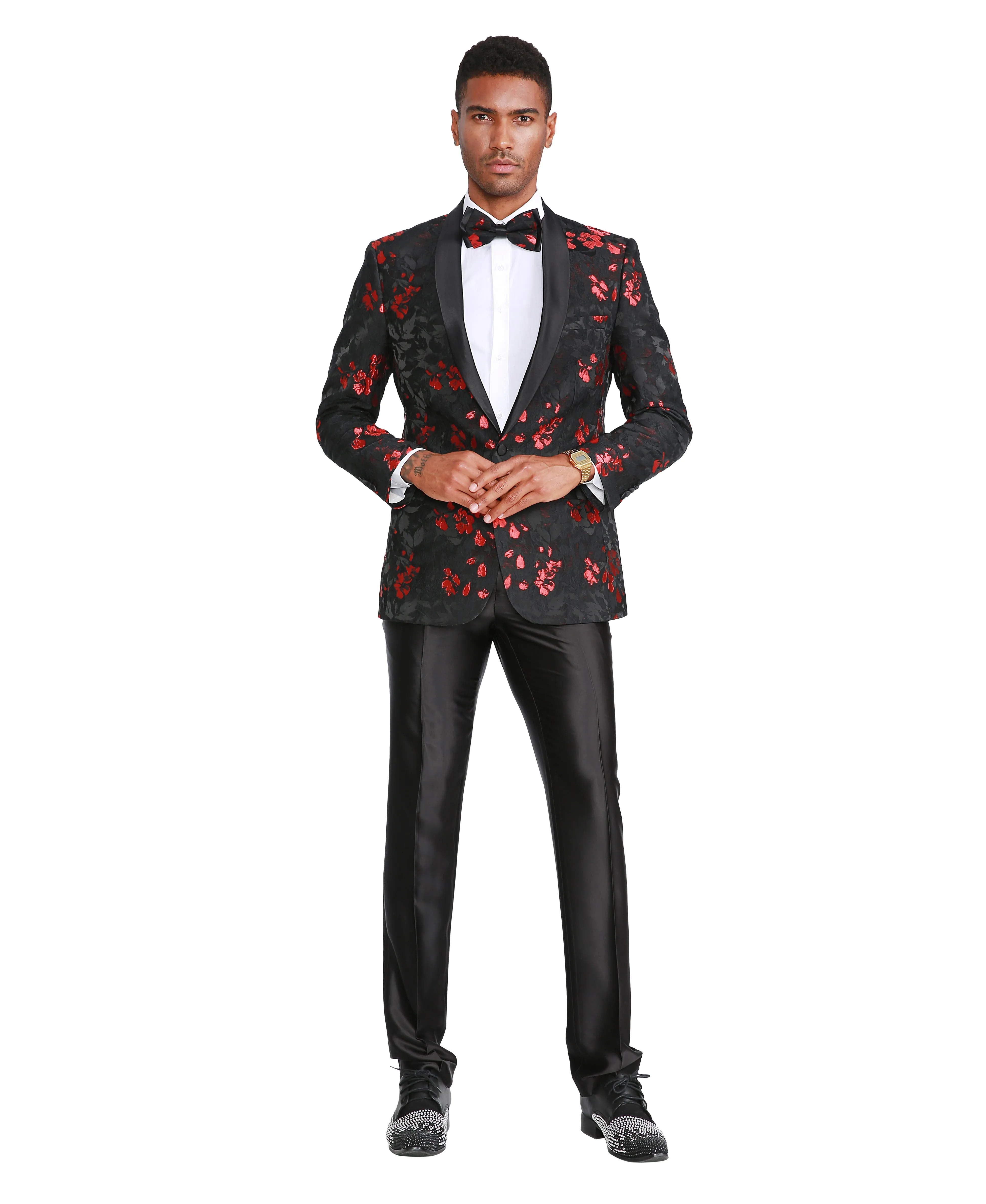 Men's Floral Slim-Fit Blazer w/ Satin Shawl Collar