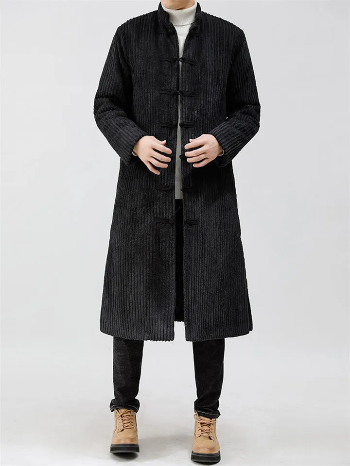 Men's Mid-length Corduroy Oriental Style Thickended Overcoats