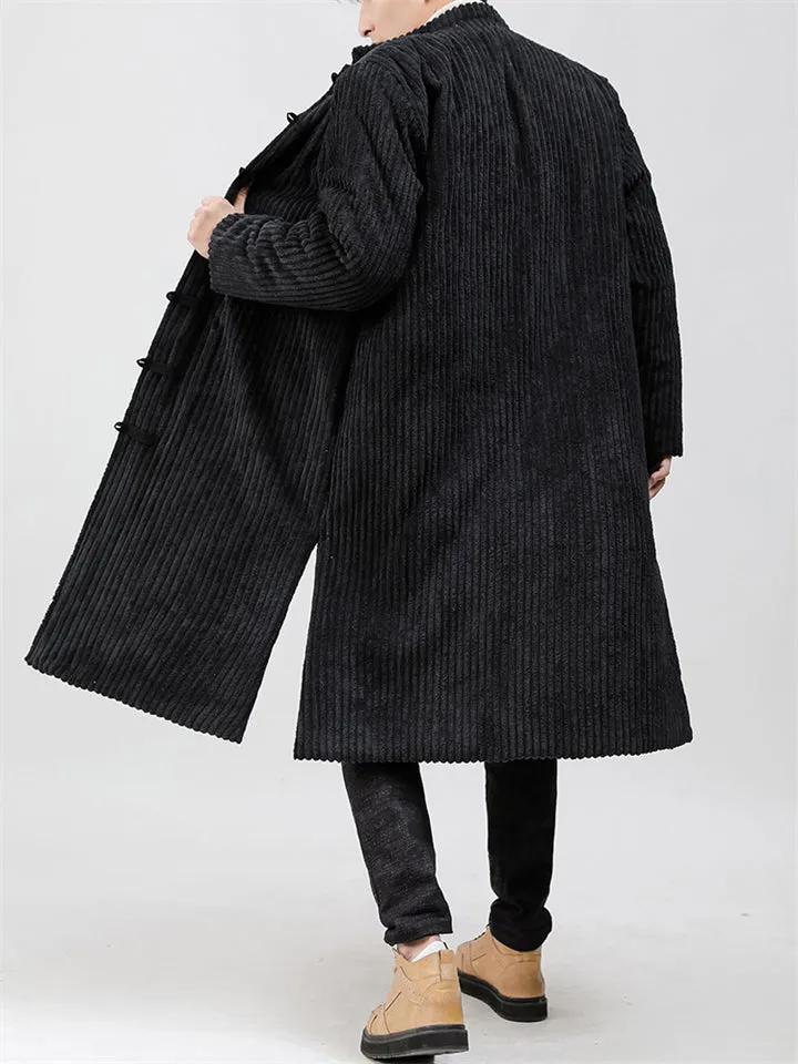 Men's Mid-length Corduroy Oriental Style Thickended Overcoats