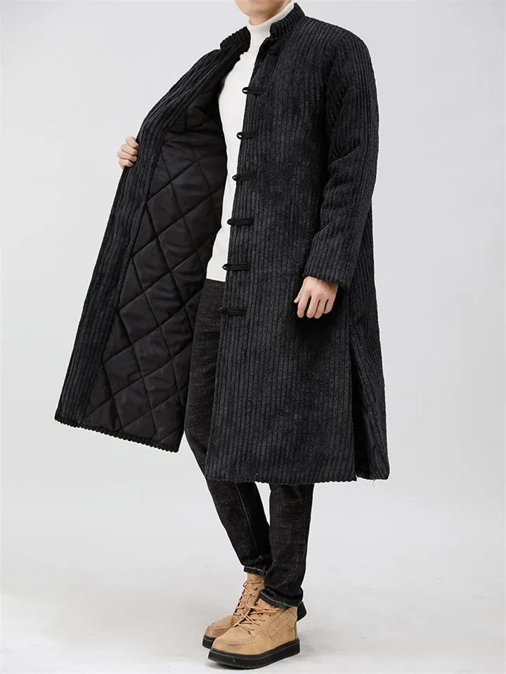 Men's Mid-length Corduroy Oriental Style Thickended Overcoats