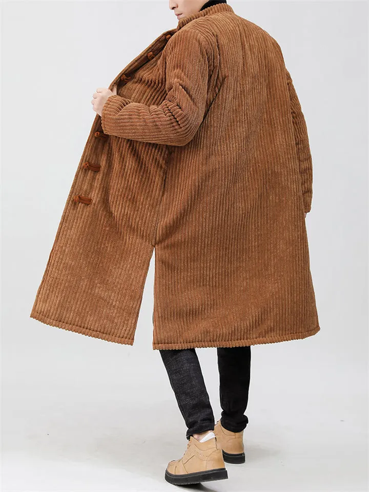 Men's Mid-length Corduroy Oriental Style Thickended Overcoats