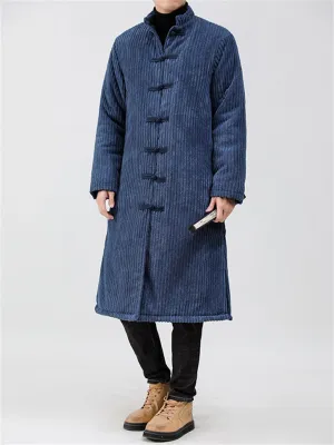 Men's Mid-length Corduroy Oriental Style Thickended Overcoats