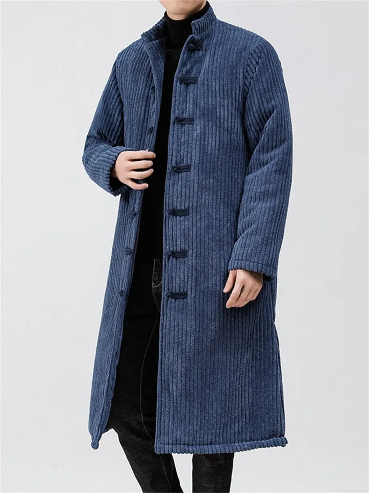 Men's Mid-length Corduroy Oriental Style Thickended Overcoats