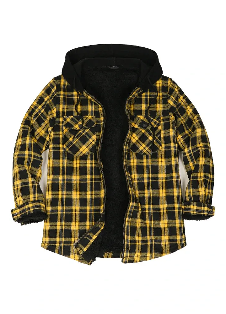 Men's Sherpa Lined Flannel Shirt Jacket with Hood,Plaid Shirt-Jac