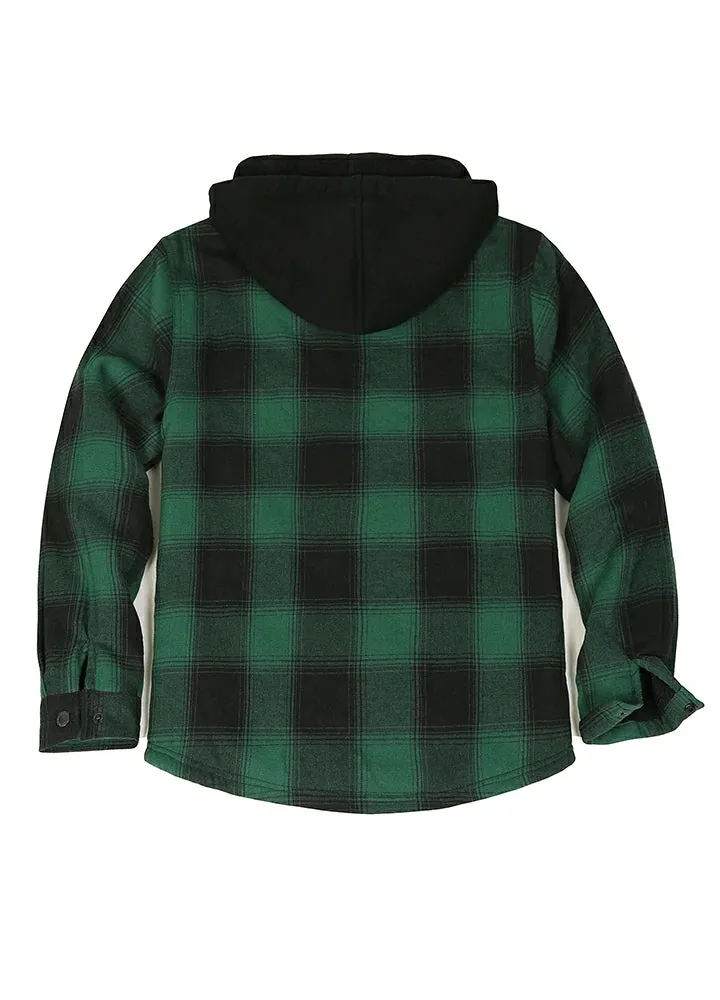 Men's Sherpa Lined Flannel Shirt Jacket with Hood,Plaid Shirt-Jac