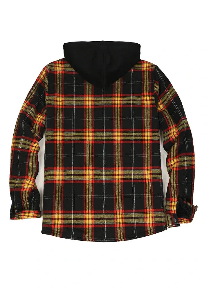 Men's Sherpa Lined Flannel Shirt Jacket with Hood,Plaid Shirt-Jac