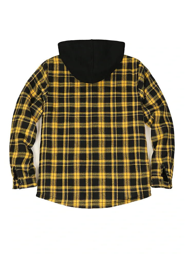 Men's Sherpa Lined Flannel Shirt Jacket with Hood,Plaid Shirt-Jac