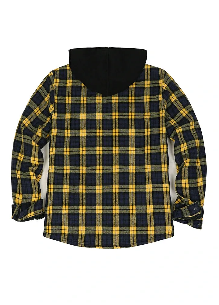 Men's Sherpa Lined Flannel Shirt Jacket with Hood,Plaid Shirt-Jac