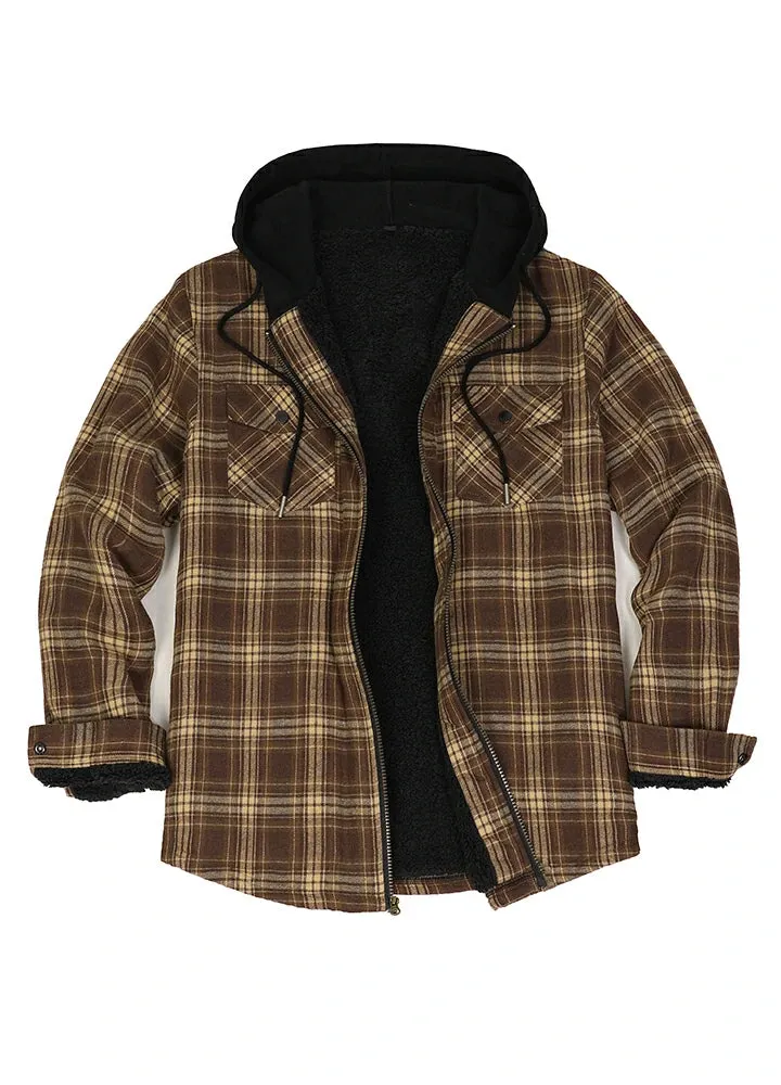 Men's Sherpa Lined Flannel Shirt Jacket with Hood,Plaid Shirt-Jac